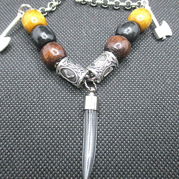 VIKING CREMATION HORN TOOTH PENDANT NECKLACE - Picture 3 of 10